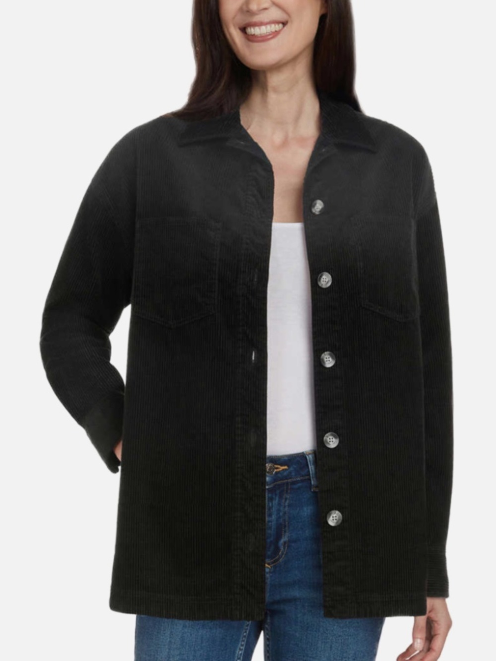 Transitional Utility Streetwear Corduroy Shacket Black Small